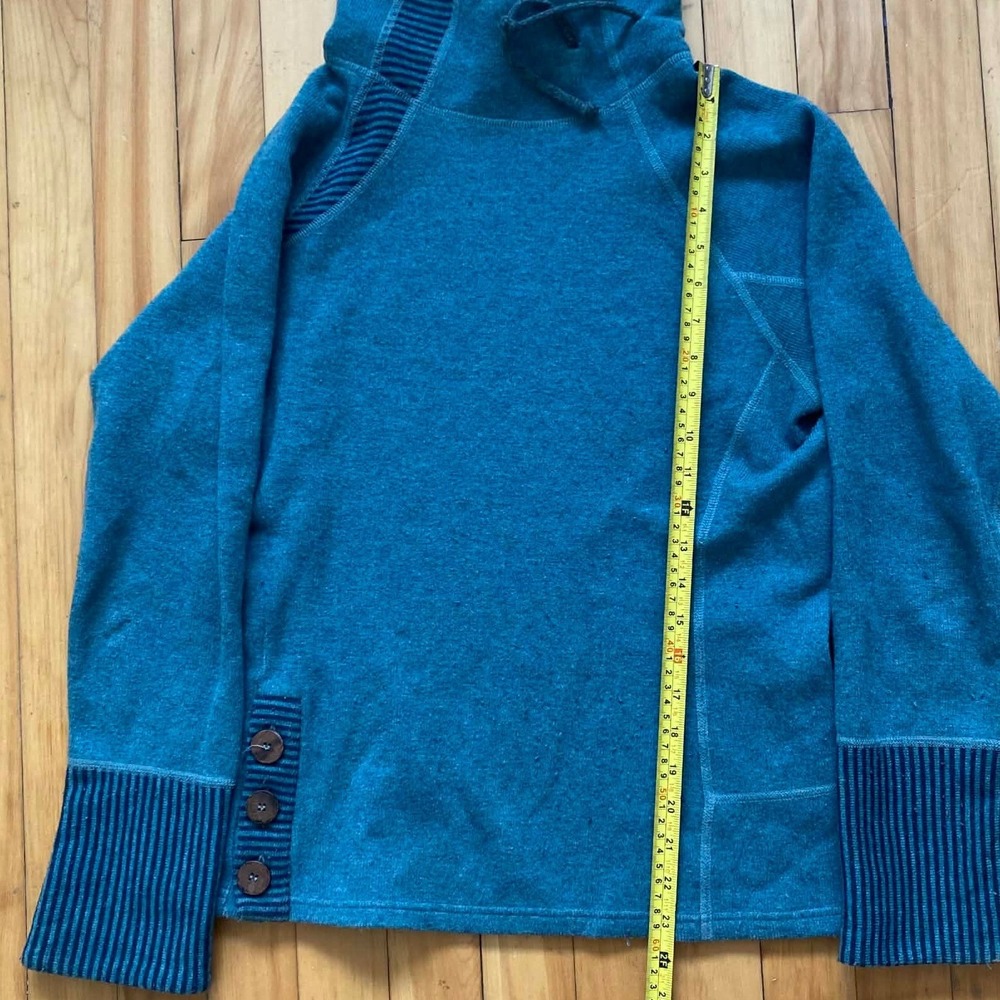 Prana Striped Funnel Neck Wool Lucia Pullover Sweater Women Medium Teal Blue - Picture 12 of 12